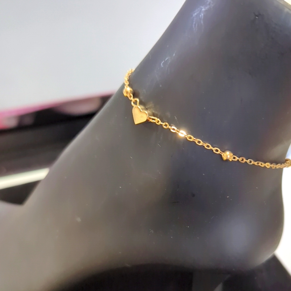 Anklet/Ankle Bracelet Gold Chain/with HEART Adjustable length NWT